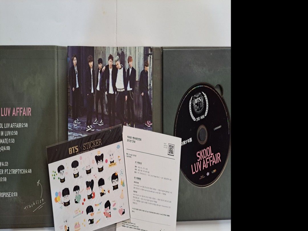 BTS Skool Luv Affair 2nd Mini Album (Category: K-Wave Merchandise) located in Manila. Submitted by yselles__ (Listing ID 1465600770, Image 2). Description: - Condition: Clean and well-kept overall - Inclusions: Complete with photobook, CD disc, sticker sheet, and paper insert - Packaging: Hardcover with classic early era cover design - Perfect for: K-pop collectors and ARMY completing their discography.
