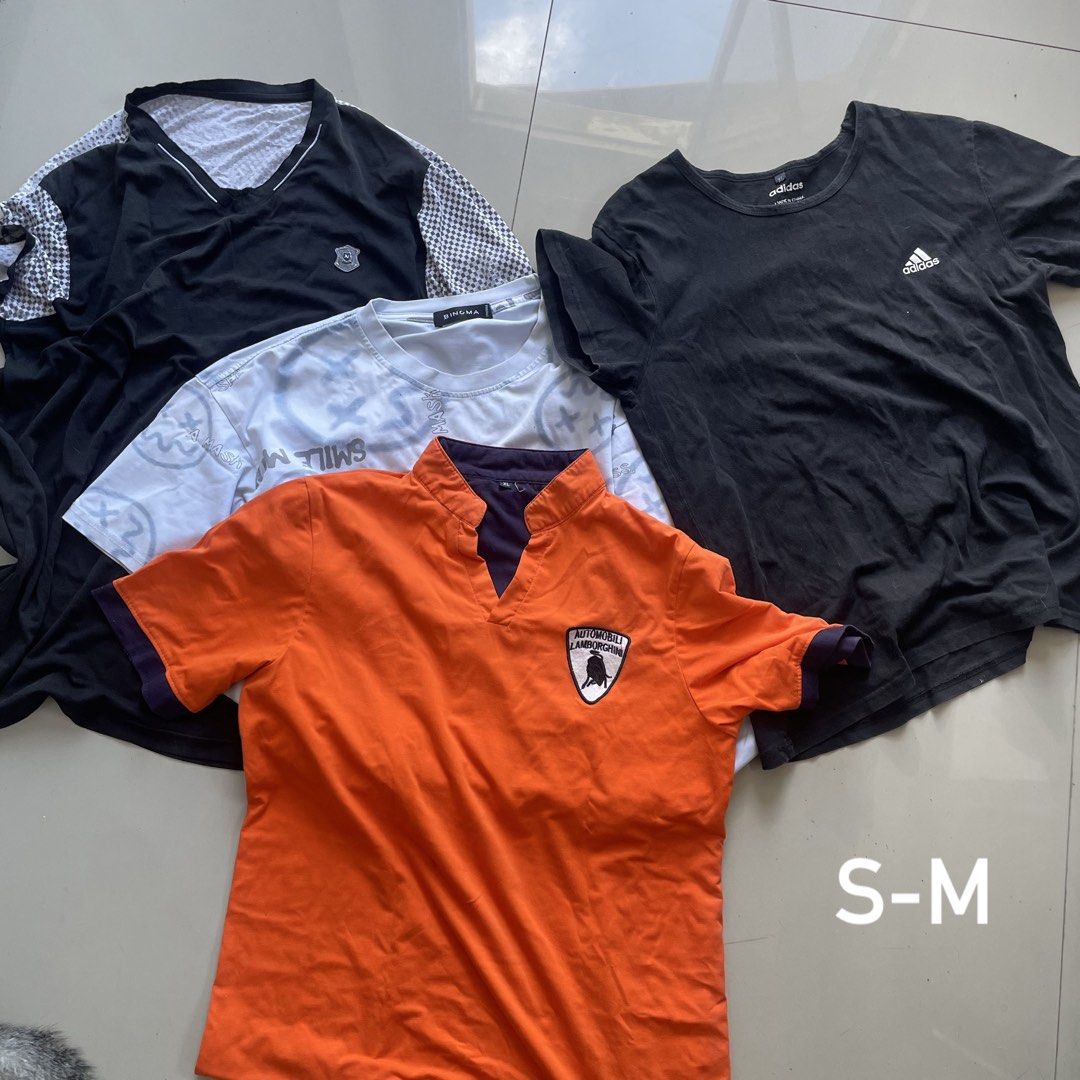 Bundle of 4 Men's Shirts Size S-M (Category: Tshirts & Polo Shirts ) located in Daet. Submitted by kyoskii (Listing ID 1465719373, Image 1). Description: - 4 shirts bundle (Sizes S to M) - Orange Automobili Lamborghini polo - Black Adidas t-shirt - White graphic tee - Black patterned V-neck - Great mix of styles for daily wear - Selling as a set (no splitting) - PM for measurements or inquiries!.