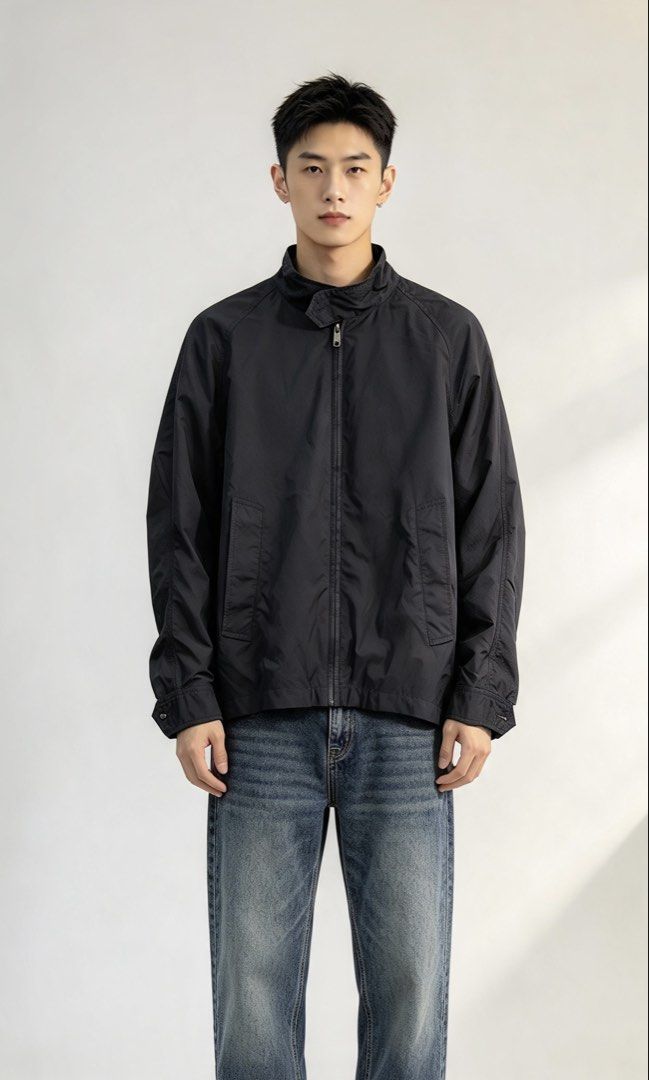 Burberry London Black Zip-Up Jacket (Category: Coats, Jackets and Outerwear) located in Paranaque City. Submitted by preluxeshop_ph (Listing ID 1465683653, Image 1). Description: Burberry London Black Zip-Up Jacket - Color: Classic Black with iconic beige, black, and red check lining - Style: Zip-up jacket with mock neck collar and subtle checkered texture - Features: Front pockets, full metal zip closure, buttoned cuffs and back yoke - Versatili