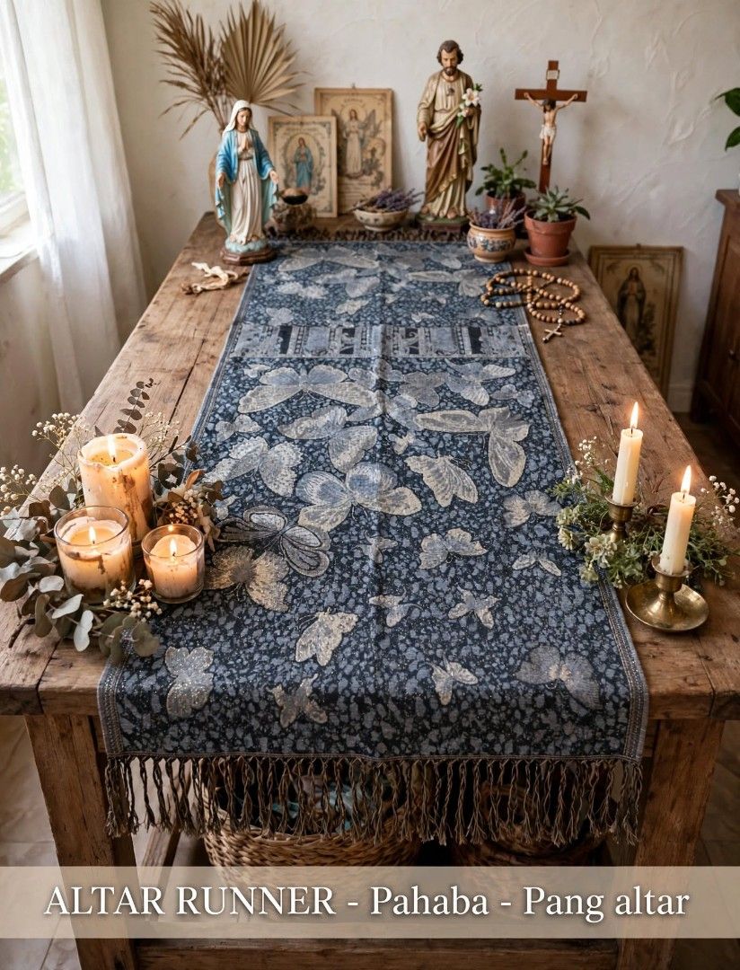 Butterfly Shimmer Tapestry Runner 27x74 - Boho Home Decor (Category: Other Home Decor) located in Manila. Submitted by journnierph (Listing ID 1465651649, Image 3). Description: 🦋 BUTTERFLY SHIMMER TAPESTRY RUNNER ✨ ₱180.00 ONLY! Ganda nito besh! May pa-shimmer / glitter effect pag tinamaan ng ilaw! ✨ Details: • Size: 27 wide x 74 length (naka-tupi sa pic kasi walang space, mahaba talaga!) • Color: Black with Silver Butterfly + Light Shimmer ✨ •