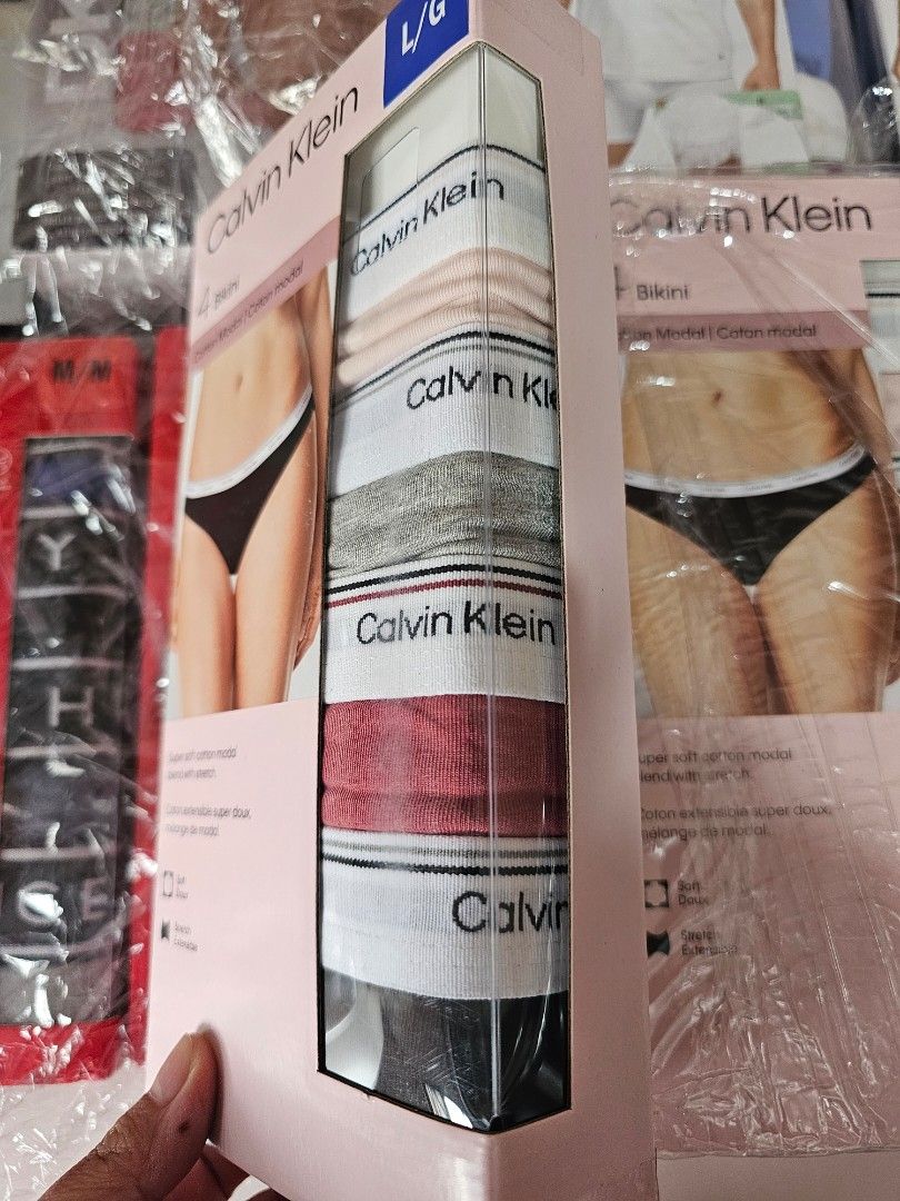 CALVIN KLEIN 4-Pack Bikini - Large (Category: Undergarments & Loungewear) located in Quezon City. Submitted by senyoramaria2 (Listing ID 1465645805, Image 3). Description: CALVIN KLEIN Bikini Super soft cotton stretch Large (30.5 - 31.5 inches) 4 Pack Light Pink, Gray, Dark Pink, Black 2 boxes available #USpasabuy.