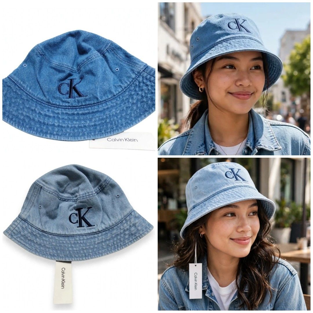 Calvin Klein CK Denim Bucket Hat (Category: Hats & Beanies) located in Imus. Submitted by jmakati22717201 (Listing ID 1463884924, Image 2). Description: - Brand: Calvin Klein - Style: Bucket Hat - Material: Light Wash Denim - Feature: Embroidered iconic CK logo on front - Condition: Brand new with original tag attached - Perfect for sunny days and casual wear.