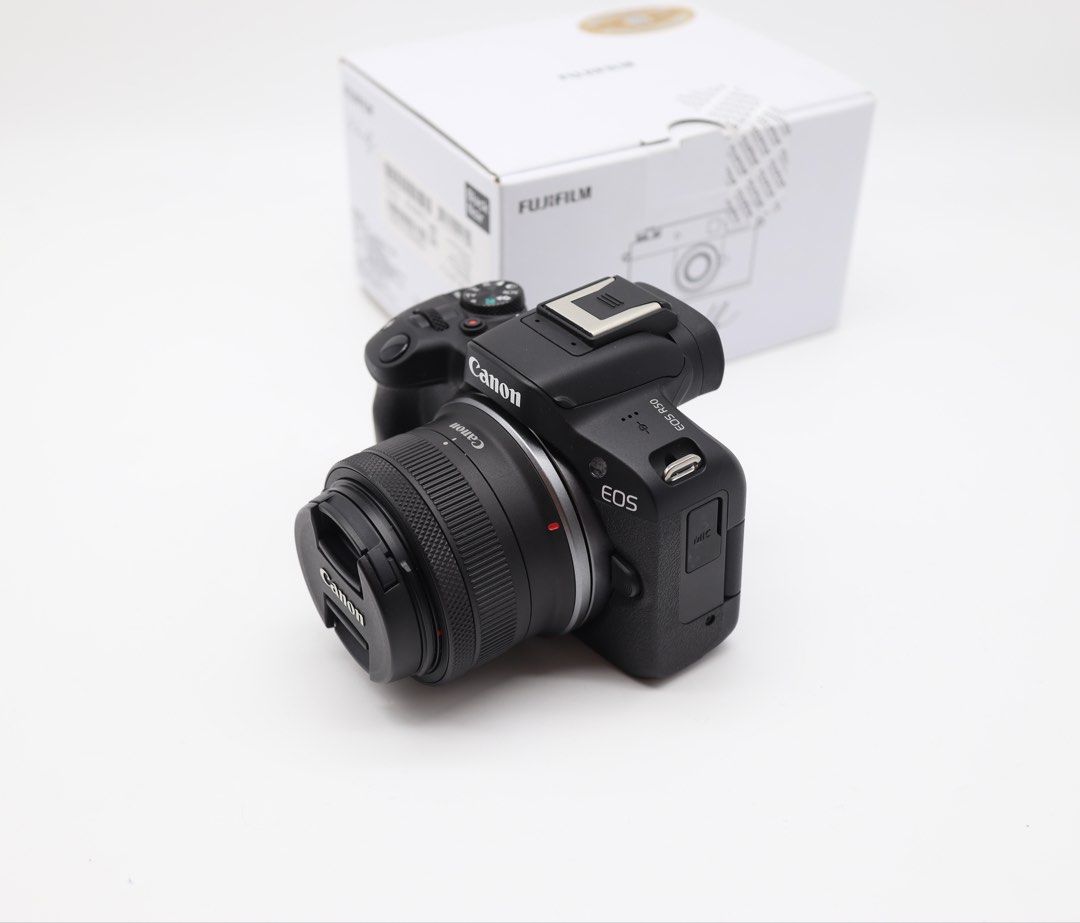 Canon R50 with 18-45 RF STM lens (Category: Video Cameras) located in Manila. Submitted by jaimeeloutan (Listing ID 1465696972, Image 1). Description: for sale! EOS R50 Mirrorless Camera 4k 30p Digic X CMOS with 18-45mm f/4.5-6.3 IS STM 36,990 💰36,990 only fix price posted already lowest price in market best seller latest camera Brand new condition No issue Shutter count 2k slightly used - The Canon R50 Mirrorless flipscreen, DIGIC X Image Proce