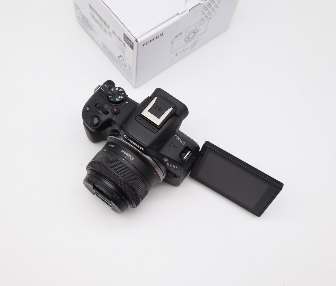 Canon R50 with 18-45 RF STM lens (Category: Video Cameras) located in Manila. Submitted by jaimeeloutan (Listing ID 1465696972, Image 2). Description: for sale! EOS R50 Mirrorless Camera 4k 30p Digic X CMOS with 18-45mm f/4.5-6.3 IS STM 36,990 💰36,990 only fix price posted already lowest price in market best seller latest camera Brand new condition No issue Shutter count 2k slightly used - The Canon R50 Mirrorless flipscreen, DIGIC X Image Proce