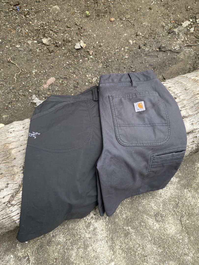 Carhartt (Youth Size) & Arc'teryx Shorts Bundle (Category: Jeans) located in Calabanga. Submitted by 4405.curator (Listing ID 1464678565, Image 2). Description: Bundle includes 2 pairs of dark grey pants Brands: Carhartt and Arc'teryx Color: Dark Grey/Charcoal Ideal for outdoor activities and work Made with durable materials Ready for a new owner Carhartt Short Size 4 on tag Measurements: Waist 28 - 29 Thigh 11 inch Length 20 inch Hem 10 inch Arc