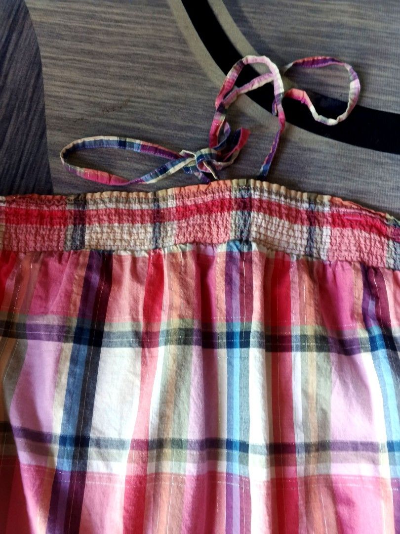 CATO JUMPSUIT (Category: Jumpsuits) located in Manila. Submitted by icamalicdem29 (Listing ID 1465595804, Image 3). Description: Cato brand strapless plaid romper. It features a smocked tube top bodice, a drawstring tie waist, and shorts with a pink, blue, yellow, and white madras plaid pattern..
