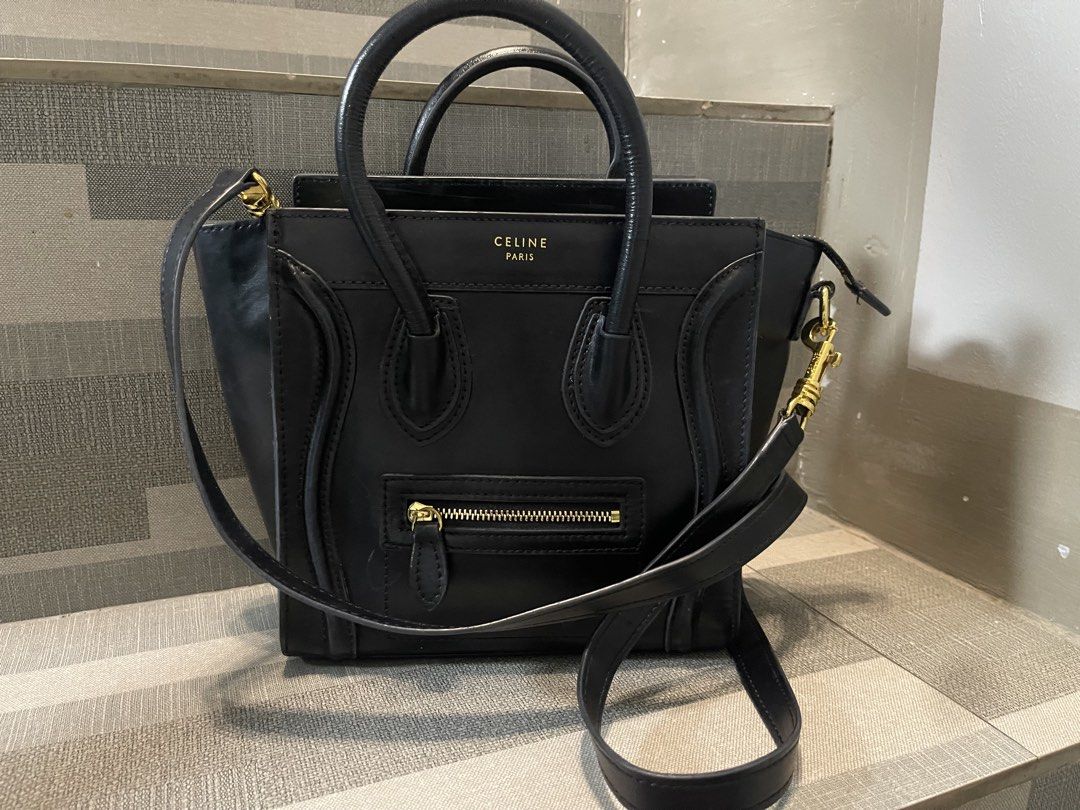 Celine Black Leather Handbag (Category: Luxury Bags & Wallets) located in Bulacan. Submitted by grazcloset (Listing ID 1465582509, Image 1). Description: Bought this online --premium - Serial number stamped near inner zip for authenticity Issue : yung isang sabitan ng sling natanggal na .