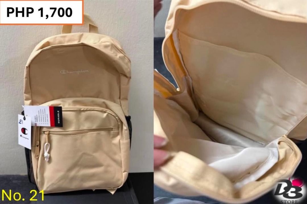 Champion Beige Backpack (Category: Backpacks) located in Minglanilla. Submitted by dthreestore (Listing ID 1465687775, Image 3). Description: ▪︎Php 1,700 ▪︎Brand New Authentic ▪︎Follow us on Facebook: D3 Store ▪︎Mode of Payment: Cash/Gcash 🚚 Maxim / J&T (Shipping fee will be shouldered by the buyer) 📍Meet-up (Minglanilla, Cebu) .