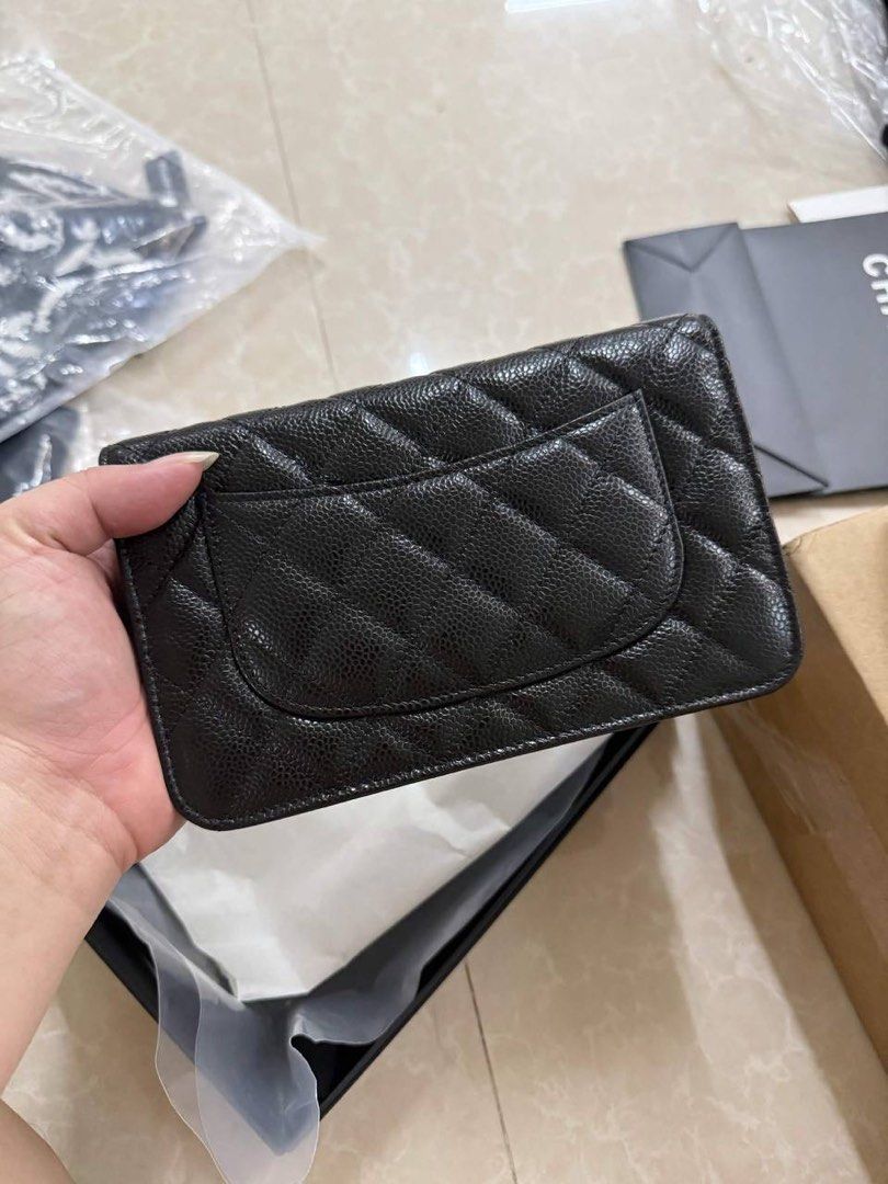 Chanel WOC Gold Hardware (Category: Cross-body Bags) located in Manila. Submitted by zzzoki (Listing ID 1465727187, Image 3). Description: V close to og Bought from the bag whisperer With: Dust bag Box Freebie- bag support insert.