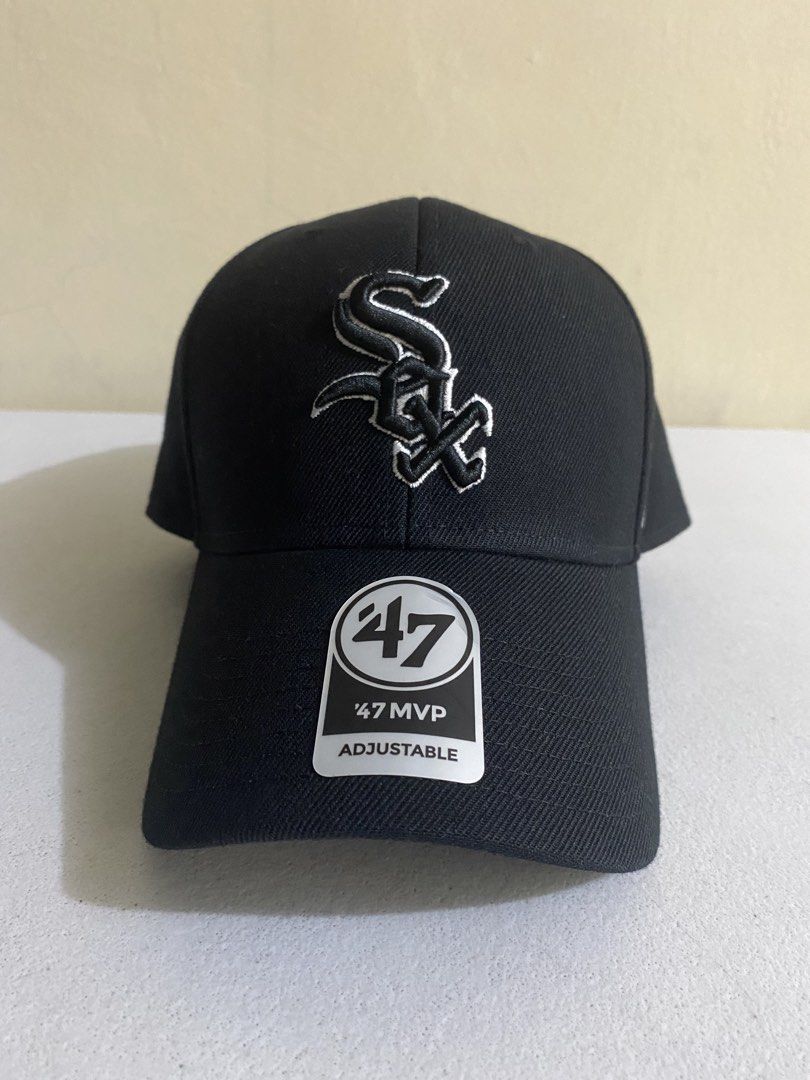 Chicago White Sox '47 MVP Adjustable Cap 2k ( Decluttering ) (Category: Caps & Hats) located in Quezon City. Submitted by joelds (Listing ID 1465587343, Image 1). Description: - Brand: '47 Brand - Team: Chicago White Sox - Color: Black with white embroidery - Condition: Brand new with original tag on the brim - Features: Classic raised front logo, side '47 branding, structured crown, and curved visor - Fit: Adjustable strapback closure for a cust