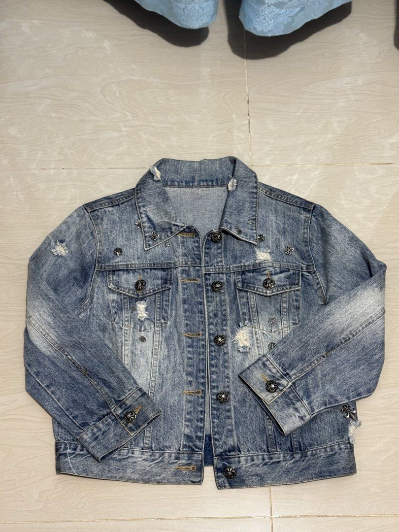Chrome Hearts Denim Jacket (Category: Coats, Jackets and Outerwear) located in Roxas City. Submitted by yanskiezco (Listing ID 1465717710, Image 1). Description: Chrome hearts denim jacket L in size for womens can fit s men negotiable!!.