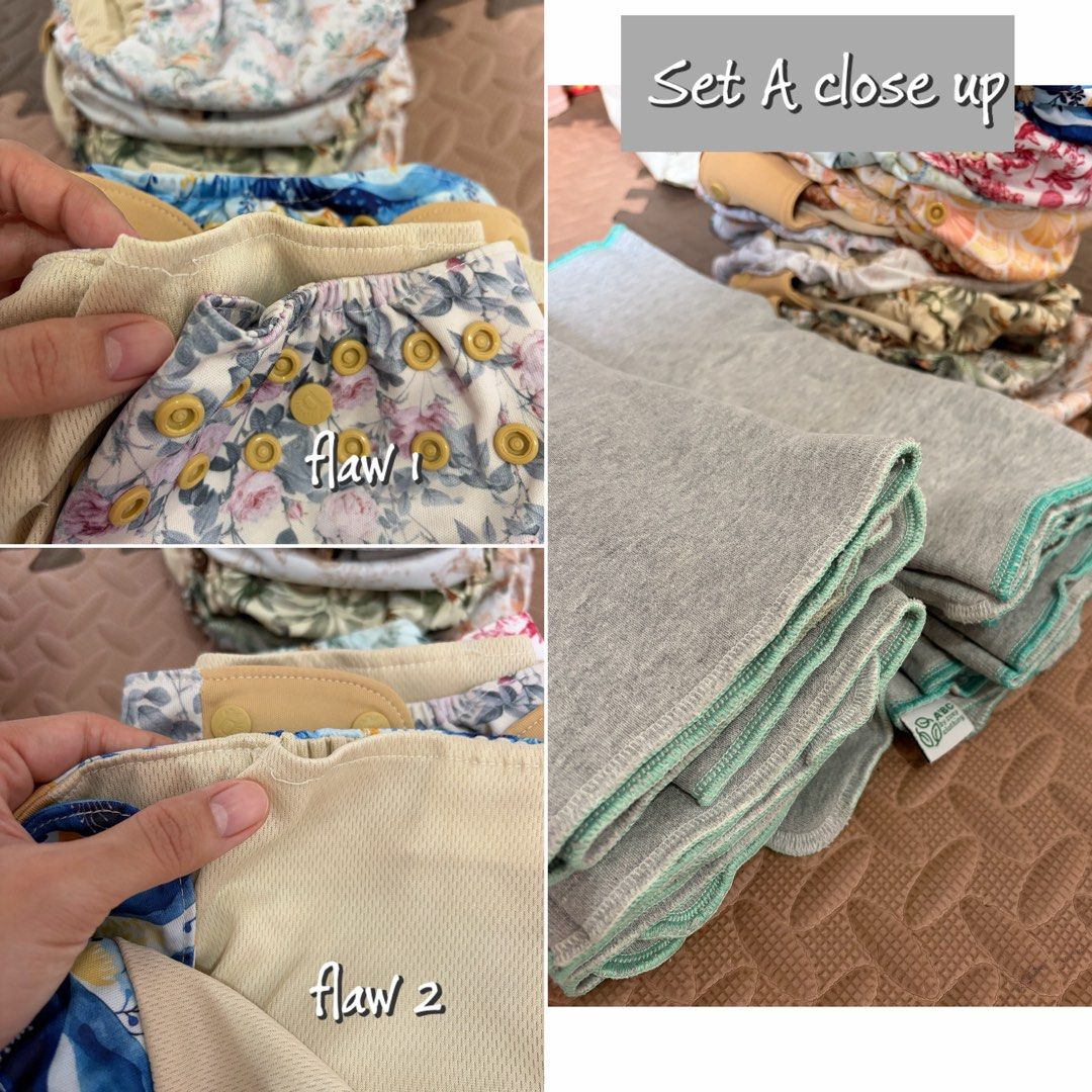 Cloth Diapers (Category: Diapers & Baby Wipes) located in Manila. Submitted by pauleneandres (Listing ID 1465589043, Image 2). Description: 🌸 CLOTH DIAPERS PER SET 🌸 🌺Set A - 3,500 Bumboss Enchanted Lands set (PP3) 12pcs Pocket Plus 3 with AB’C by Zoey soakers With free 2 Bumboss boosters! 🌺Set B (2nd owned) - 700 10 pcs Alva Baby with bamboo charcoal soakers 🌺Set C - 3,500 1 pc Aimerie (Suede;PUL) 4 pcs Tobi & Theo (AWJ; TPU) 6 pcs Happy fl