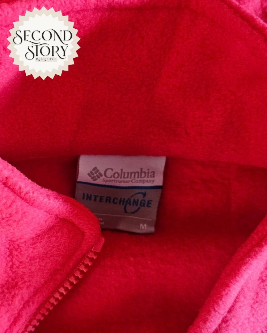 Columbia Interchange Red Fleece Jacket Size M (Category: Coats, Jackets and Outerwear) located in Cavite. Submitted by secondstorybyhighrain (Listing ID 1465599543, Image 1). Description: - Brand: Columbia Interchange - Color: Bright Pink - Material: Soft textured fleece - Features: Full zip closure, stand collar, embroidered logo on chest - Condition: Great layer for cooler weather B 17 L 23 ADDITIONAL DISCOUNT WHEN BOUGHT WITH OUTER LAYER.