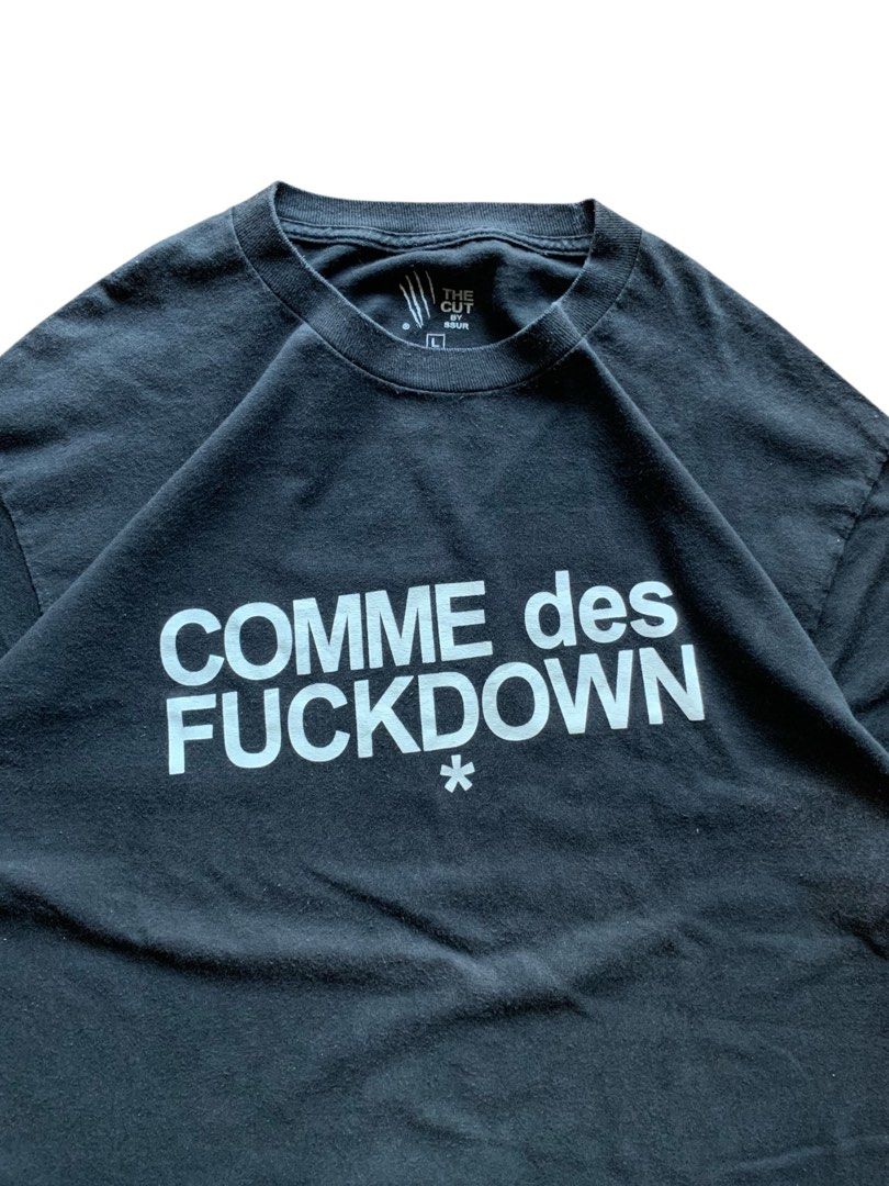 Comme des fuckdown tee (Category: Tshirts & Polo Shirts ) located in Davao. Submitted by oplangtungyang (Listing ID 1465681997, Image 2). Description: Size: L Width: 21” Length: 30” Color rate: 9/10 Condition: 10/10 Discoloration .