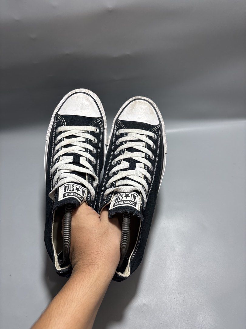 Converse All Star Low Black Size 9 US (Category: Sneakers) located in Butuan. Submitted by shoeetasho (Listing ID 1465757479, Image 3). Description: - Brand: Converse - Style: Classic All Star low top - Color: Black with white laces and rubber toe cap - Size: 9 US / 42.5 EUR / 27.5 cm - Condition: Great everyday pair with standard signs of wear on soles and siding - Perks: Free shipping included!.
