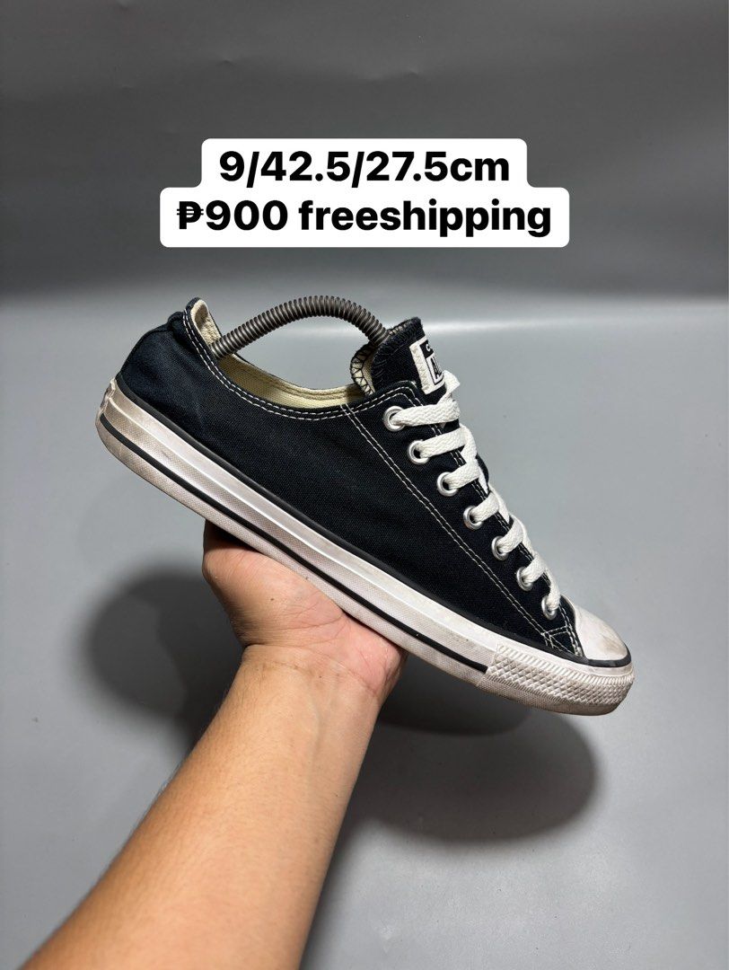 Converse All Star Low Black Size 9 US (Category: Sneakers) located in Butuan. Submitted by shoeetasho (Listing ID 1465757479, Image 1). Description: - Brand: Converse - Style: Classic All Star low top - Color: Black with white laces and rubber toe cap - Size: 9 US / 42.5 EUR / 27.5 cm - Condition: Great everyday pair with standard signs of wear on soles and siding - Perks: Free shipping included!.