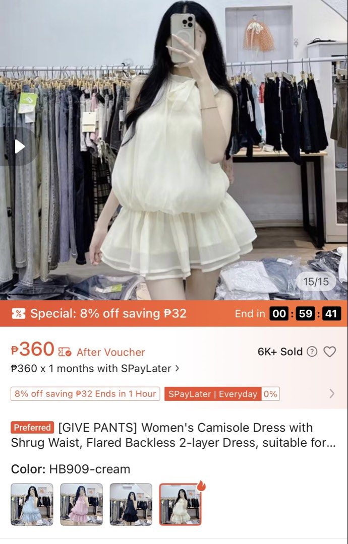 Cream White Halter Neck Backless Dress (Category: Dresses) located in Cavite. Submitted by mcjkim (Listing ID 1465675925, Image 1). Description: - Color: Cream - Style: Halter neck, backless with cute back bow tie - Design: Two-layer construction with structured waist and flowy chiffon skirt - Material: Lightweight chiffon - Condition: Worn once for a Christmas party / like new.