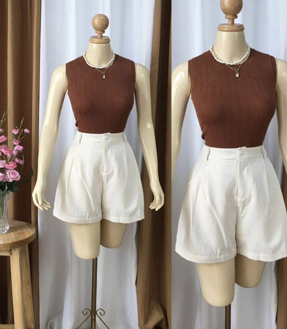 Cream White High Waisted Trouser Shorts (Category: Shorts) located in Siquijor. Submitted by thesummit26 (Listing ID 1465705684, Image 1). Description: Classic cream/off-white tailor-style shorts. with inner lining size: 27.