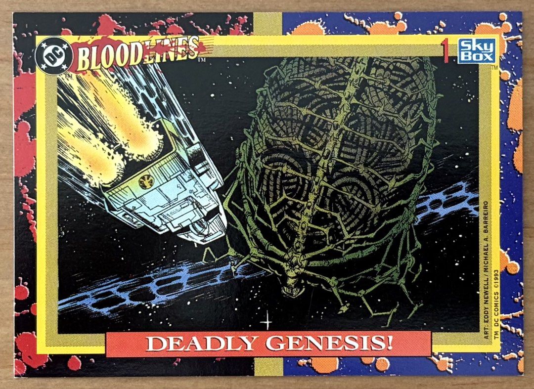 Deadly Genesis! | DC Cards ~ Bloodlines '93 (Category: Raw Singles) located in Makati City. Submitted by cardlab (Listing ID 1465758958, Image 1). Description: Items are 💯 authentic/original/legit. About The Card: • '93 SkyBox • Card No. 1 • Bloodlines FOR: • Cards ₱99 and below with Card Sleeves • Cards ₱100 and up with Used Toploader • ₱10 for Bnew Tops Packaging (If Shipping): ✔️ Plastic cover ✔️ Cardboard ✔️ Bubble wrap NOTE: • Cards are raw