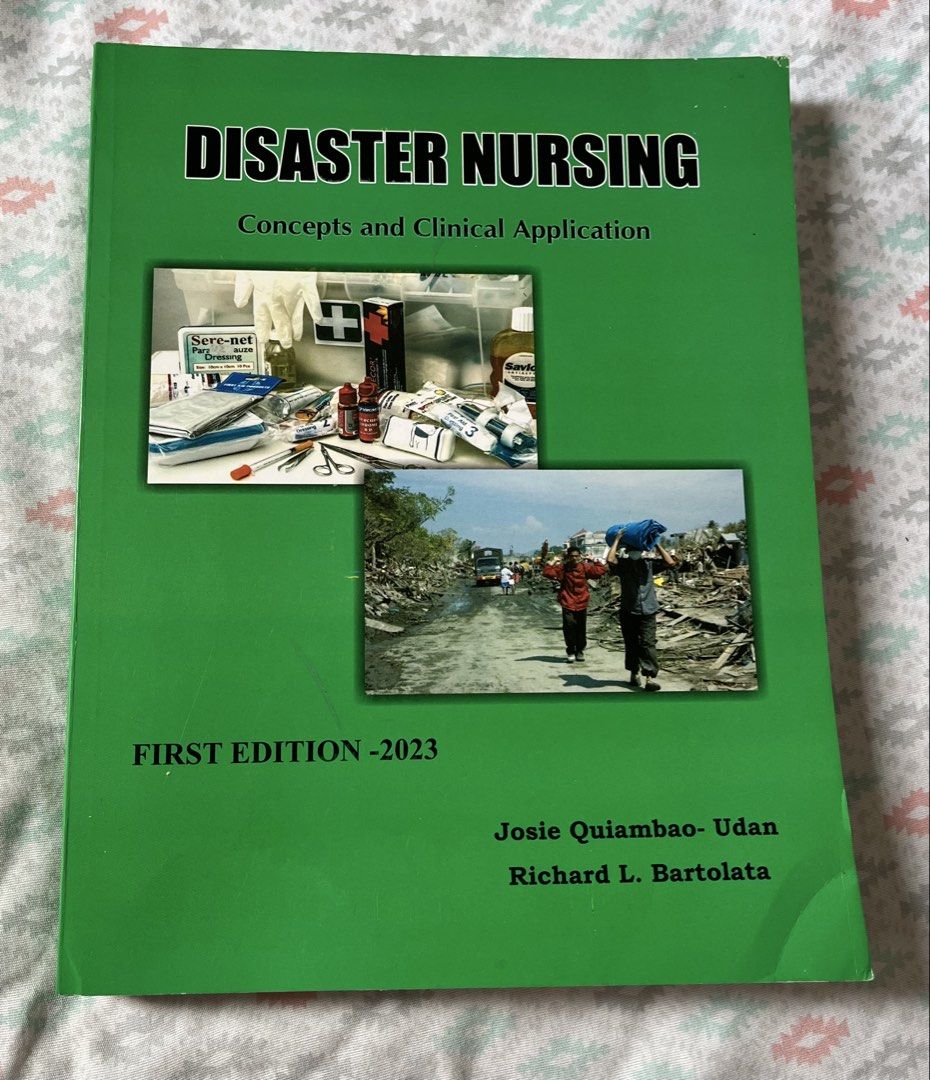 Disaster Nursing 1st edition by Udan (Category: Textbooks) located in Manila. Submitted by serene_horse (Listing ID 1465616901, Image 1). Description: - Pencil highlights only - Can do JNT, lalamove - COD only for Lalamove deliveries - Price is still negotiable - More details thru PM.