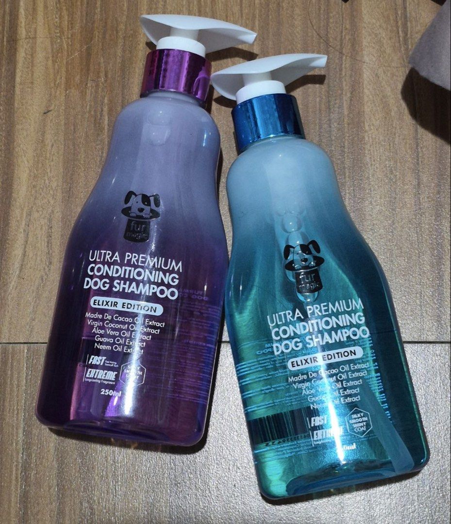 Dog Shampoo from fur magic (Category: Homes & Other Pet Accessories) located in Manila. Submitted by musacarteu (Listing ID 1465586074, Image 1). Description: wts lfb ph Fur Magic's Ultra Premium Conditioning Dog Shampoo (Elixir Edition) - 2 variants (blue and purple - ₱250 each (₱450 if will buy the bundle) - brand new loc: manila mod: j&t / lalamove / grab mop: gcash / maya / maribank .