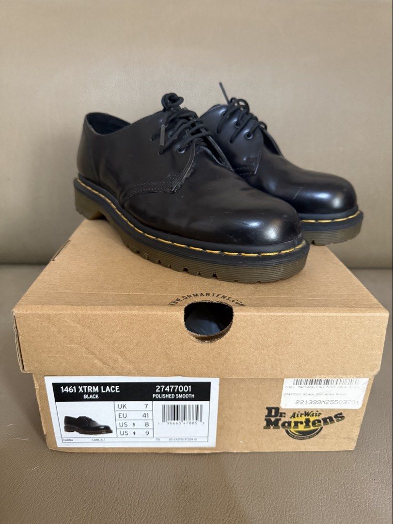 Dr. Martens 1461 Xtrm Lace Black (Category: Casual Shoes) located in Manila. Submitted by aloboy20 (Listing ID 1465264899, Image 1). Description: - Brand: Dr. Martens - Model: 1461 Xtrm Lace - Color: Black Polished Smooth Leather - Size: UK 7 / EU 41 / US Men's 8 / US Women's 9 - Condition: Good as new - Details: Classic yellow welt stitching, chunky platform sole with grooved edges - Complete with box. Not thrifted 4k only Qc meet ups.