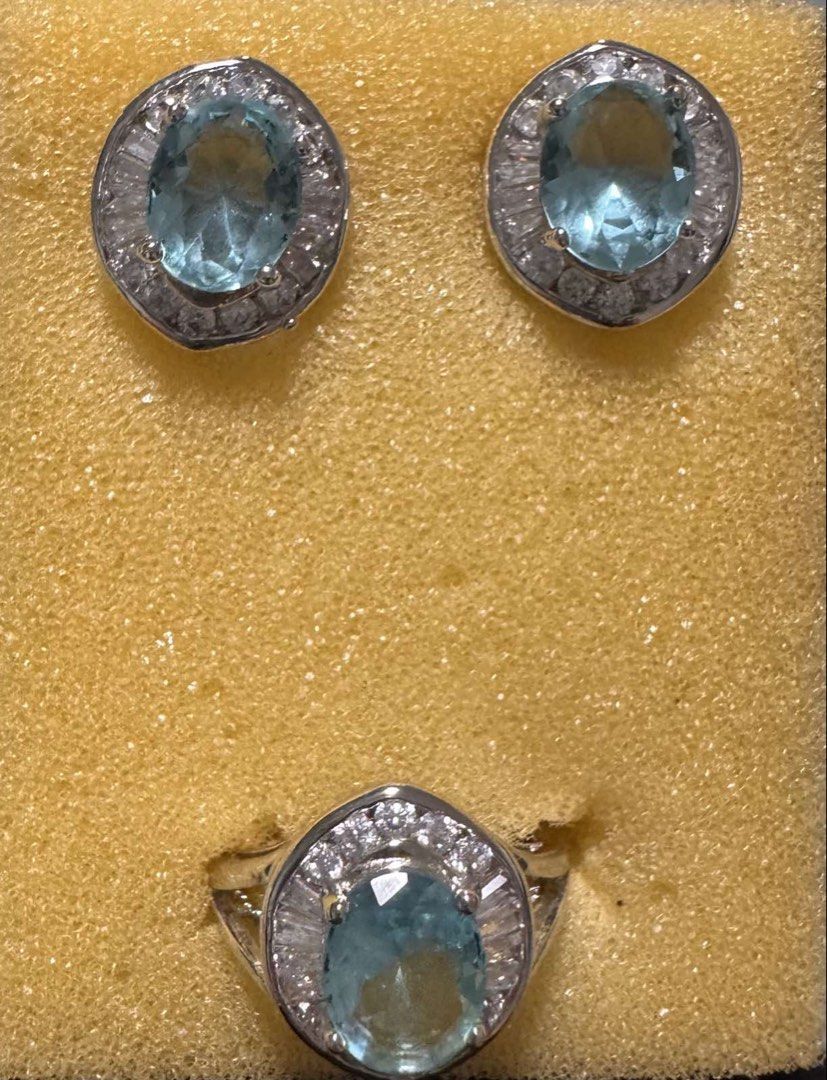 Earrings and ring set 14TK stamp (Category: Precious Stones) located in Makati City. Submitted by rubyaltiche (Listing ID 1465579891, Image 2). Description: Earrings and ring set 14TK stamp Not pawnable.