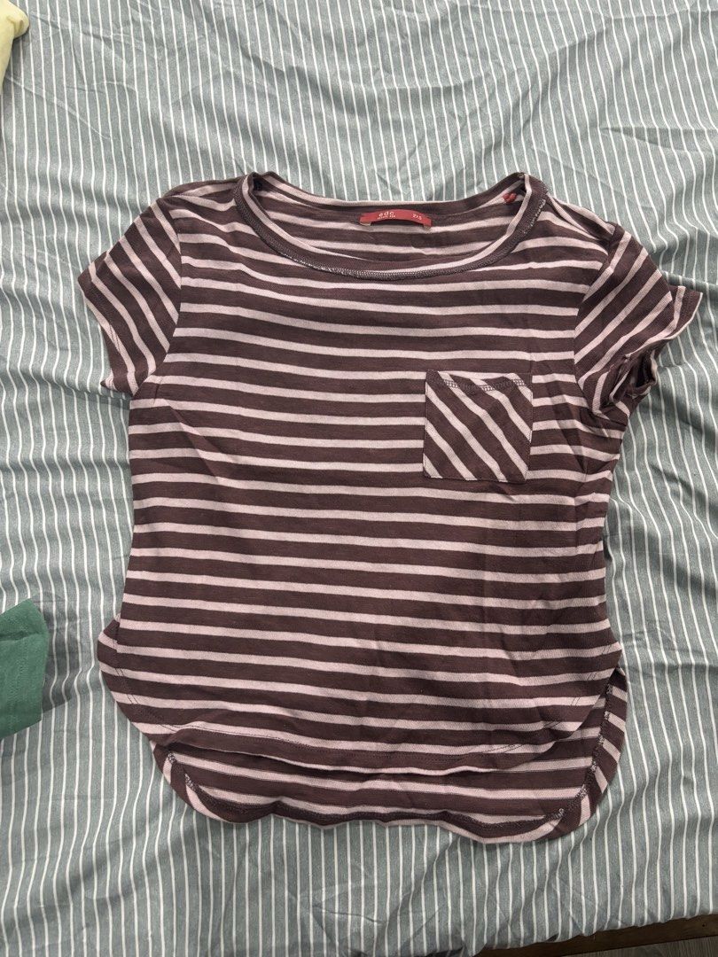 EDC Shirt (Category: Shirts) located in San Pablo. Submitted by loved.goods0501 (Listing ID 1465644852, Image 1). Description: Brand/Style: EDC Striped Short Sleeve Top Color: Brown and Pink Size: 2XS.