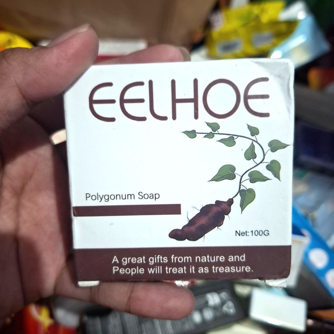 Eelhoe Polygonum Bar Soap 100G (Category: Bath) located in Quezon City. Submitted by an.marie (Listing ID 1465586075, Image 1). Description: - Product: Eelhoe Polygonum Soap - Net Weight: 100g - Benefits: Improves scalp issues, moisturizes hair, and promotes healthy hair growth - Key Ingredients: Sodium palmate, glycerin, tocopherol, disodium EDTA, and polygonum multiflorum root extract - Freebie: Includes a foaming net inside - Shelf Life: Manuf