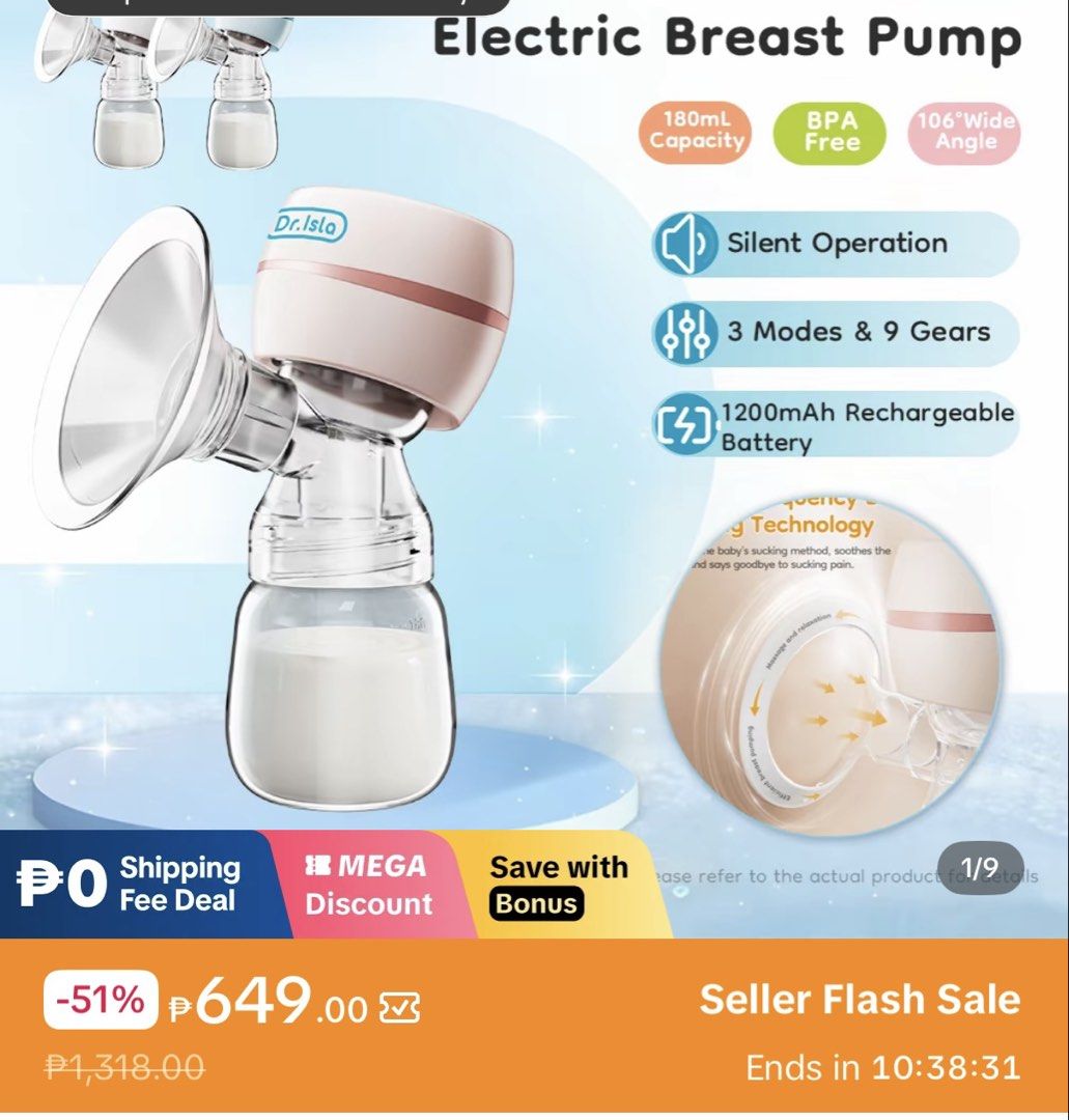 Electric Breast Pump (Category: Breastfeeding & Bottle Feeding) located in Nagcarlan. Submitted by joanneantonio. (Listing ID 1465623664, Image 1). Description: 4 times lang nagamit. Maganda sya malakas mag sunction at hindi masakit sa breast. .
