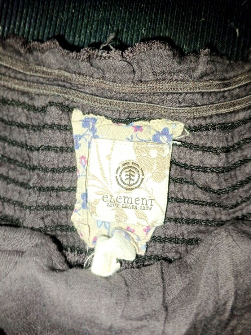 Element top (Category: Others Tops) located in Manila. Submitted by icamalicdem29 (Listing ID 1465688464, Image 2). Description: vintage-style dark gray pinstripe tube top or babydoll camisole, which strongly embodies the Y2K fairycore and grunge fashion aesthetic..