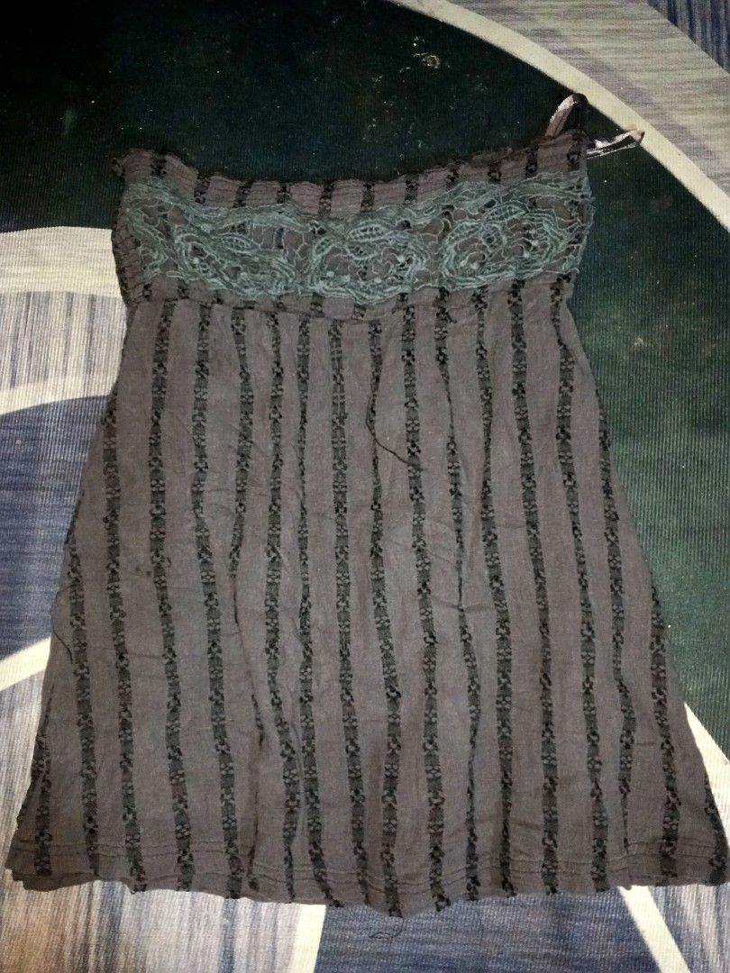 Element top (Category: Others Tops) located in Manila. Submitted by icamalicdem29 (Listing ID 1465688464, Image 1). Description: vintage-style dark gray pinstripe tube top or babydoll camisole, which strongly embodies the Y2K fairycore and grunge fashion aesthetic..