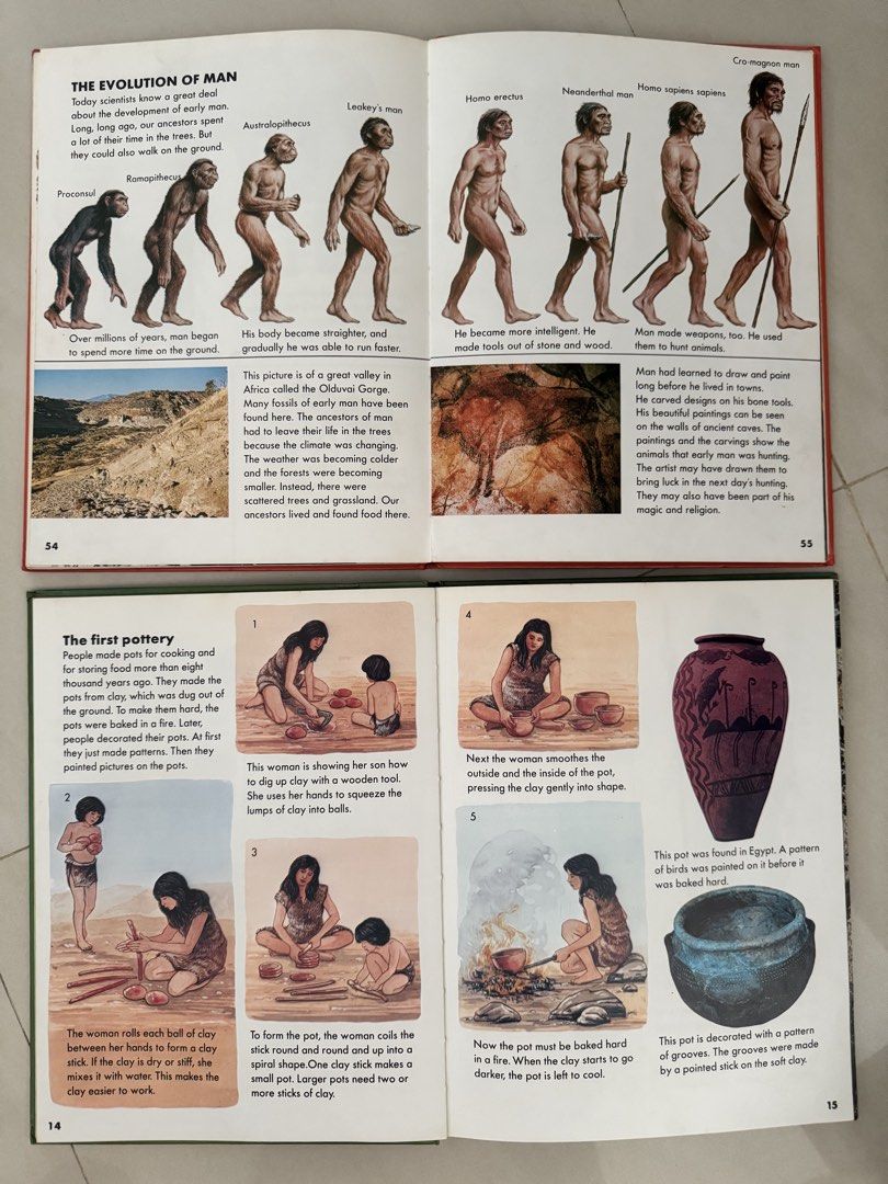 Encyclopedia (Category: Storybooks) located in Singapore. Submitted by labbitpj (Listing ID 1465606418, Image 3). Description: - Format: Hardcover with numbered spines for easy organization - Content: Colorful illustrations, diagrams, and facts on nature, science, history, space, and human evolution - Condition/Use: Great for kids and school projects with clear text and vintage graphics.