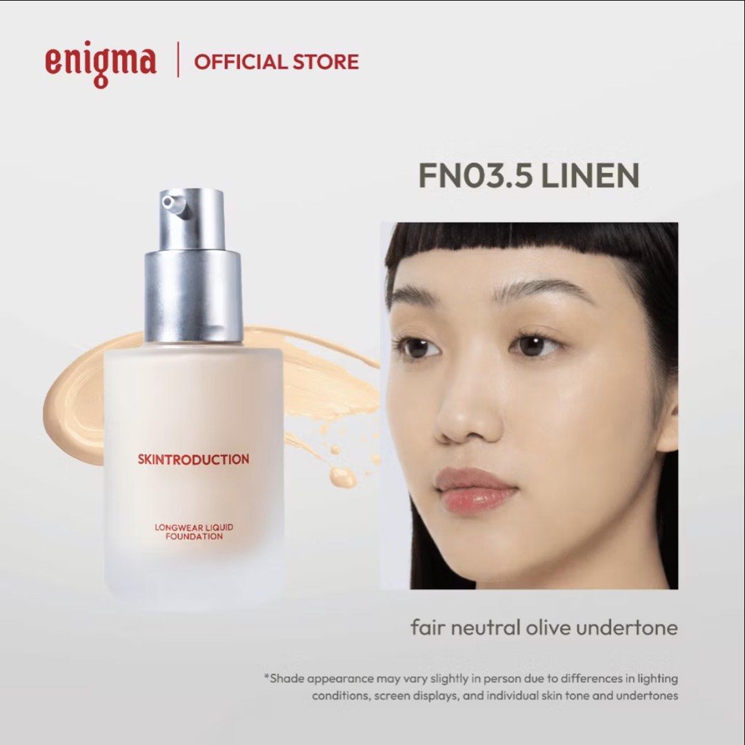 enigma foundation shade linen (Category: Makeup) located in Pasay City. Submitted by sserajennifer (Listing ID 1465594527, Image 1). Description: 5 pumps langg naused rfs: grbe mag oxidized sakin😭.