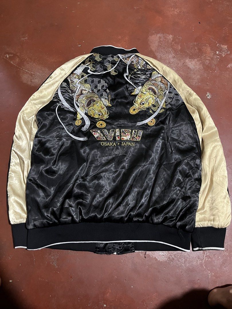 EVISU Koi embroidered back hit, 100% satin (Category: Coats, Jackets and Outerwear) located in Caloocan City. Submitted by ajaxx_ (Listing ID 1465621433, Image 2). Description: W 26 L 32 Good as new pa yan .