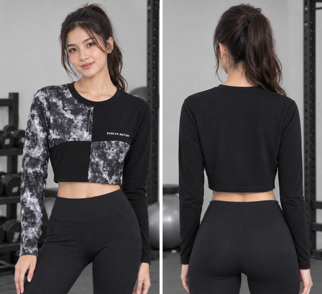Evolve Nation patchwork color-blocked crop top asymmetrical color-block panel design (Category: Activewear) located in Digos. Submitted by marianfinds (Listing ID 1465716176, Image 1). Description: xl on tag but fit sya sa med-large ♡Authentic/preloved item. Actual photos posted. Please check all photos and details carefully before purchasing. Minor signs of use may be present. 📌Please manage your expectations this is not brandnew ●Color may var