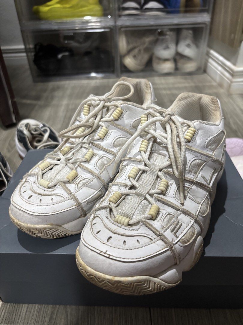 Fila Barricade XT 97 (Category: Sneakers) located in San Pablo. Submitted by loved.goods0501 (Listing ID 1465700626, Image 2). Description: Brand: Fila Color: Off-white Size: EUR 39/ US 8/ UK 5.5 Condition: Pre-loved, shows scuffs on leather, yellowing on laces and soles, and dirt on the tread Sole: Thick rubber outsole for maximum comfort and height no box, just shoes.