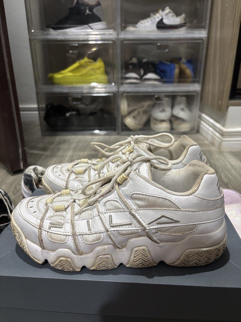 Fila Barricade XT 97 (Category: Sneakers) located in San Pablo. Submitted by loved.goods0501 (Listing ID 1465700626, Image 3). Description: Brand: Fila Color: Off-white Size: EUR 39/ US 8/ UK 5.5 Condition: Pre-loved, shows scuffs on leather, yellowing on laces and soles, and dirt on the tread Sole: Thick rubber outsole for maximum comfort and height no box, just shoes.