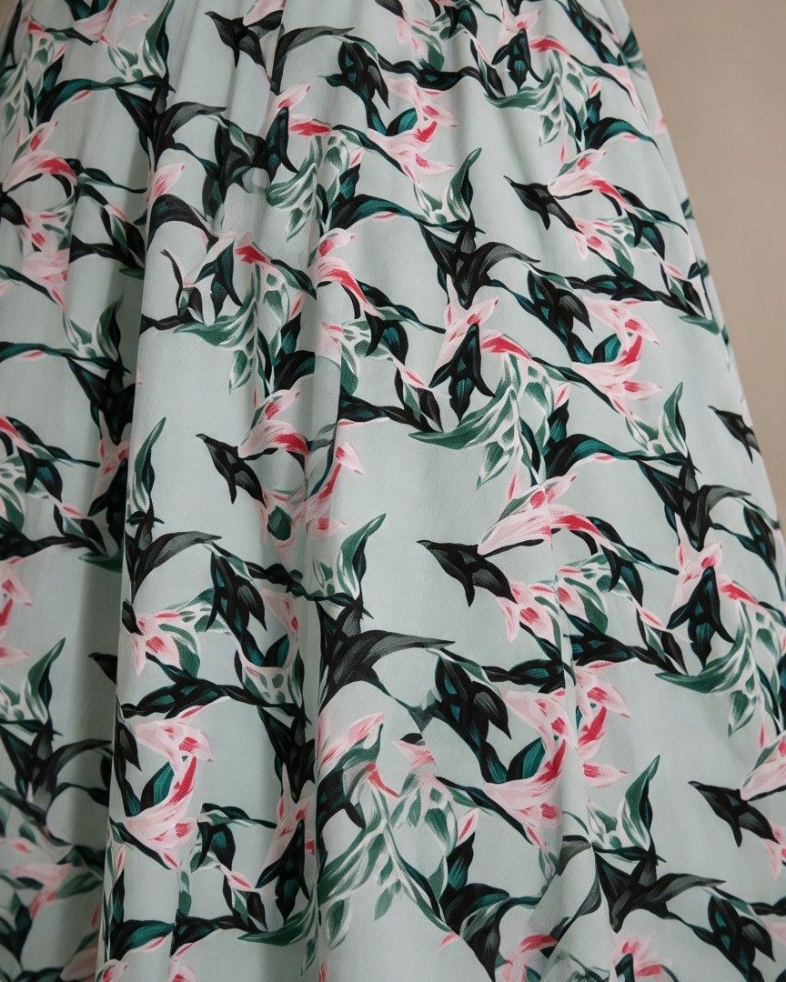 Floral spaghetti strap MAXI dress mint green (Category: Dresses) located in Legazpi City. Submitted by riris.unique.finds (Listing ID 1465670116, Image 2). Description: Mint green maxi dress with delicate pink and dark green floral print all over. V-neckline with thin spaghetti straps. Flowy, lightweight fabric with a lovely drape. Floor-length design, great for warm weather or casual outings. Pullover style, unlined..