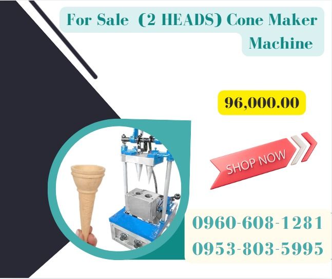 For Sale (2 HEADS) Cone Maker Machine (Category: Everything Else Others) located in Caloocan City. Submitted by ultimatebi56643 (Listing ID 1465629211, Image 1). Description: ●Specifications: ●2piece/per time ●Output:50-60pics/h ●period:1-2minutes ●Open-close from: Manual control ●Power(kw):1.5 ●Voltage:220V ●Dimension(mm):450*350*700 ●Packing Dimension(mm):500*400*770 ●net weight(kg):45 ●gross weight(kg):54 .