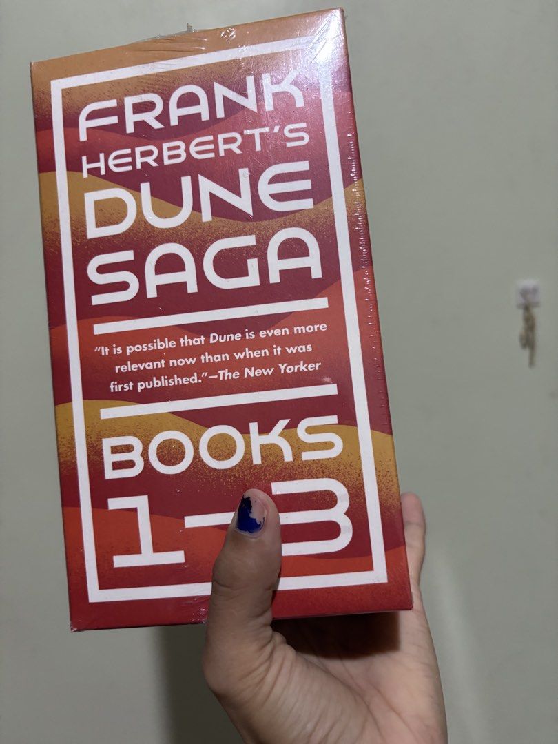 Frank Herbert's Dune Saga Books 1-3 Box Set (Category: Storybooks) located in Tuguegarao City. Submitted by potaetonim (Listing ID 1465706779, Image 2). Description: - Brand new and sealed: Factory shrink wrap still intact - Complete 3-book set: Includes Dune, Dune Messiah, and Children of Dune - Beautiful collector's edition: Published by Ace with stunning box art and design by Jim Tierney - ISBN: 978-0-593-20189-3 - Perfect for gifting or addin