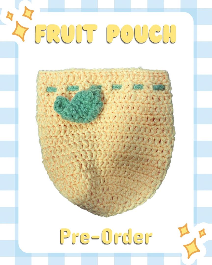 Fruit Pouch (Category: Handmade Craft) located in Manila. Submitted by angelbeadworks (Listing ID 1465618556, Image 2). Description: A handmade crochet food pouch that can be made to order in any color! Will be discounted to 300-330 if you buy other things from my shop ☺️🩵.