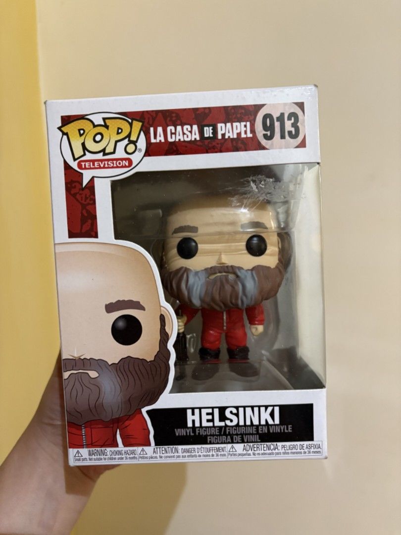 Funko Pop La Casa De Papel Helsinki 913 (Category: Designer & Blind Box Toys) located in Quezon City. Submitted by hnnlyn (Listing ID 1465733537, Image 1). Description: - Character: Helsinki (#913) from La Casa De Papel / Money Heist - Design: Iconic red jumpsuit, signature beard, and bald head - Condition: Box has minor wear and slight scratches on the plastic window - Perfect for: Funko collectors and Money Heist fans looking to complete their 