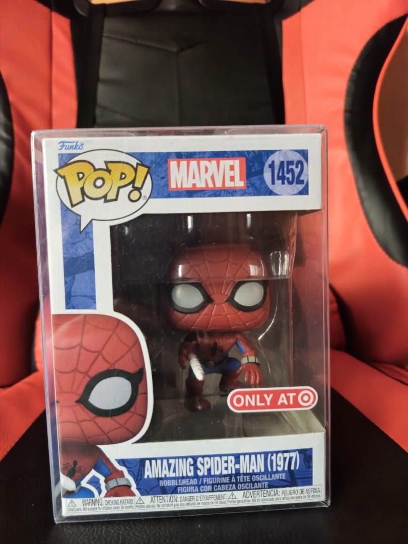 Funko Pop Marvel Amazing Spider-Man 1977 Target Exclusive (Category: Designer & Blind Box Toys) located in Manila. Submitted by lirililarila_thew (Listing ID 1465581508, Image 1). Description: - Item: Funko Pop! Vinyl Figure #1452 - Character: Amazing Spider-Man (1977) - Edition: Target Exclusive - Type: Bobblehead style figurine - Condition: Brand new in original box - Bonus: Includes a clear protective case - Perfect for: Marvel and Spider-Man 