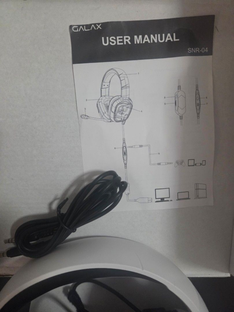 GALAX Sonar-04 White RGB Headset (Category: Headphones & Headsets) located in Pasig City. Submitted by whitepaws.b278660 (Listing ID 1465695150, Image 2). Description: - Brand: Galax Sonar-04 Gaming Headset (White) - Audio: 7.1 Virtual Surround Sound with high-fidelity speakers - Lighting: Stylish RGB lighting effects - Mic: Built-in microphone for clear comms - Connectivity: USB connection and 3.5mm audio jack included - Inclusions: with box and