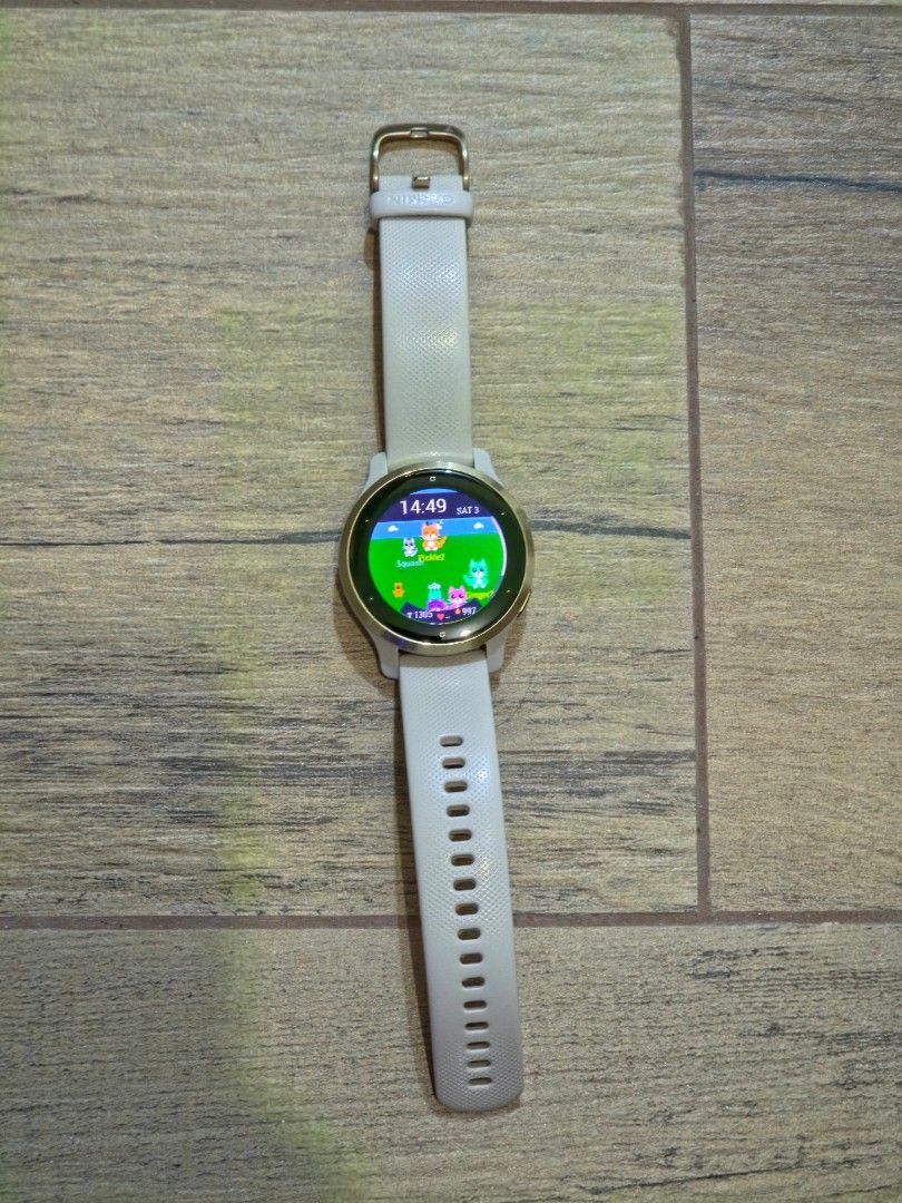 Garmin Venu 2s (Category: Wearables & Smart Watches) located in Taguig. Submitted by decluttering-no-trades (Listing ID 1465635668, Image 1). Description: 📦 FOR SALE: Garmin Venu 2S (40mm) – Light Gold / White ₱10,499 | Slightly Negotiable My girlfriend is selling her Garmin Venu 2S in excellent condition. Minimal signs of use, screen is clean with no scratches, band is in great shape. Specs: - 40mm AMOLED display - GPS / Multi-GNSS - Music stor