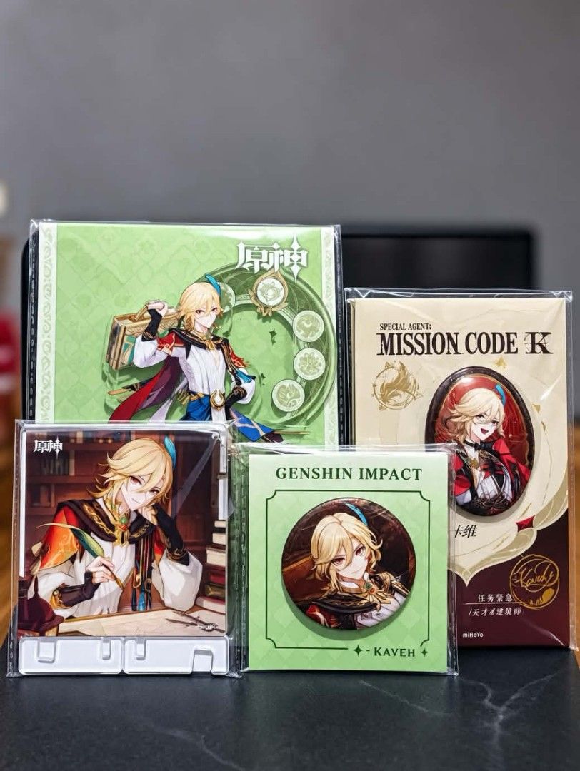 Genshin Impact Kaveh and Al Haitham Set (Category: Character Goods) located in Pasay City. Submitted by majstichobbyhaven (Listing ID 1465591421, Image 2). Description: For Sale Kaveh & Al Haitham Set *with issues please check description Kaveh Set 🏷️1150 Includes: ▪️Pin badge ▪️KFC Collaboration badge ▪️ Character Acrylic Coaster ▪️Character Square Badge ▪️kaveh standee (issue with noticeable scratches and cracks, can send pictures) Al Haitham 