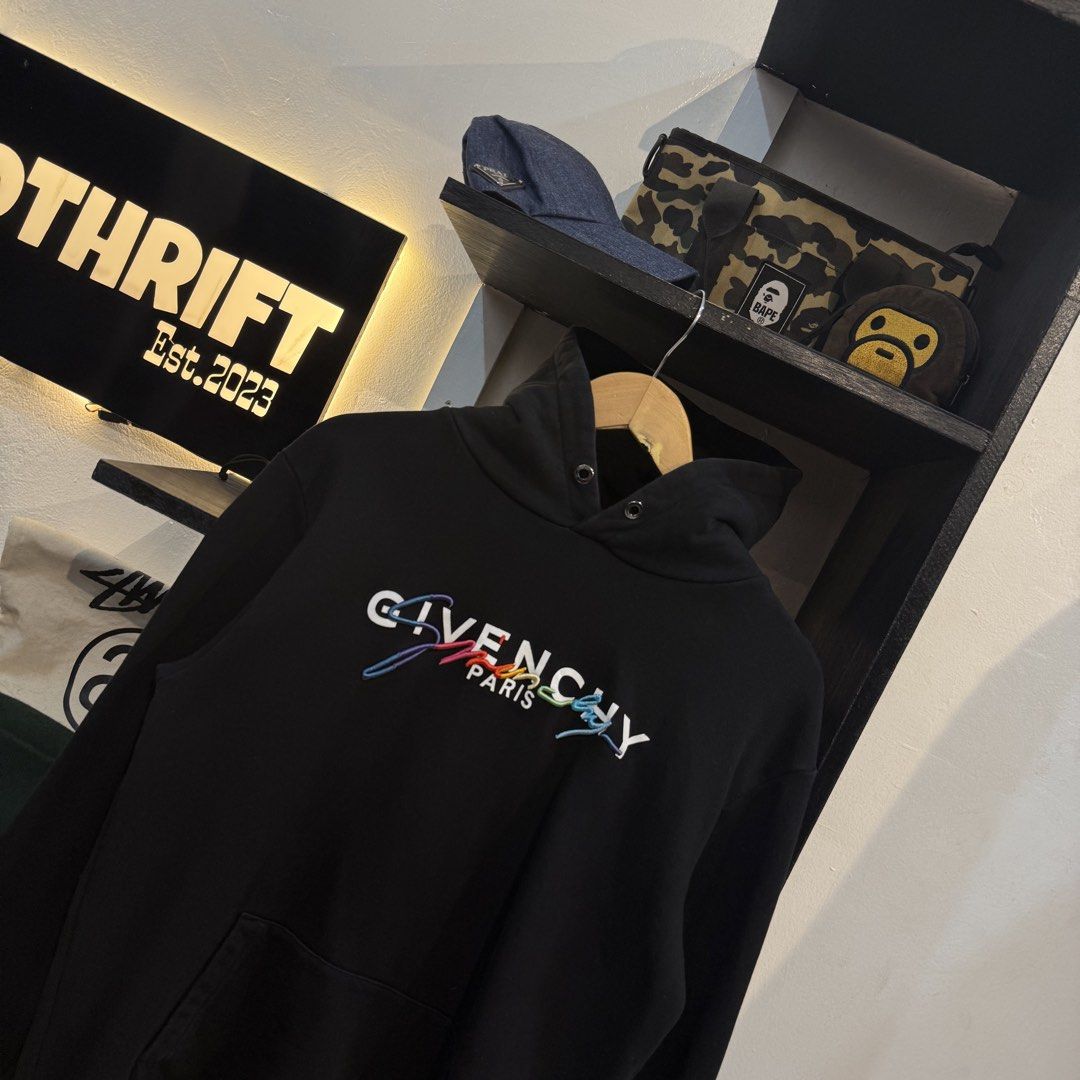 Givenchy Paris Black Rainbow Logo Hoodie (Category: Hoodies) located in Manila. Submitted by carbungcoalex (Listing ID 1465611388, Image 2). Description: GIVENCHY PARIS BLACK HOODIE 20 by 27 Excellent Condition Complete tags 2K CLAIM.