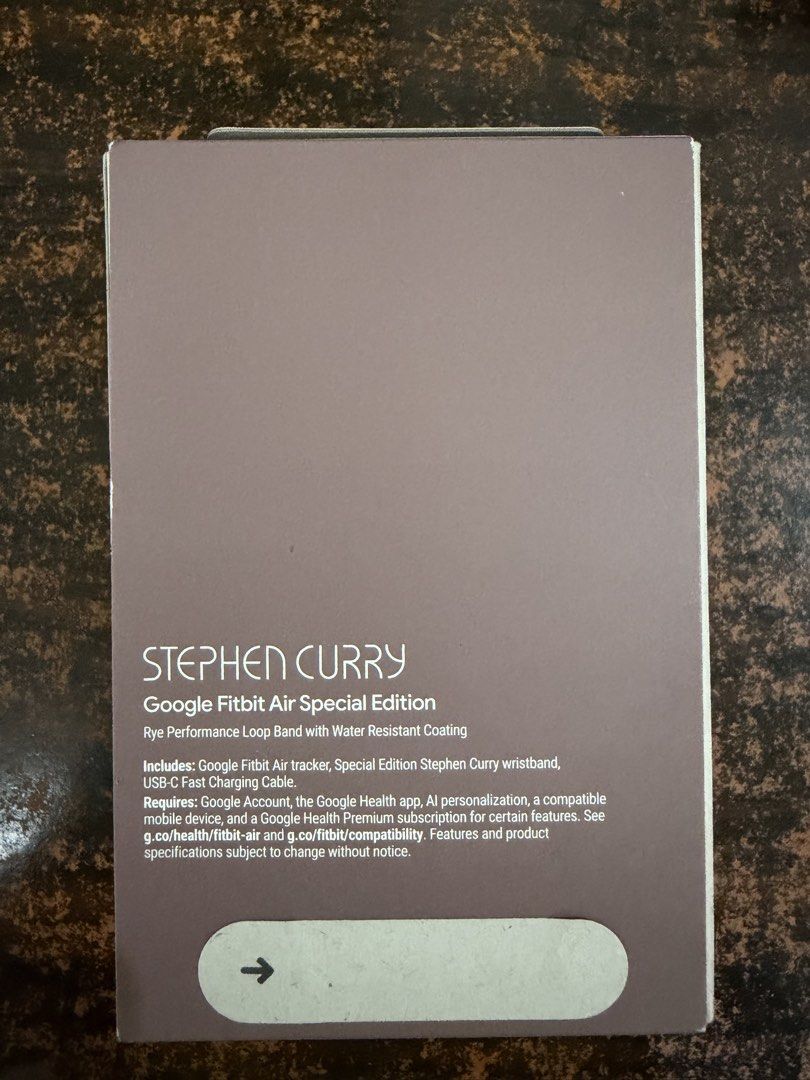 Google Fitbit Air Stephen Curry Special Edition (Category: Wearables & Smart Watches) located in Manila. Submitted by princetonc97182 (Listing ID 1465600096, Image 2). Description: - Google Fitbit Air Stephen Curry Special Edition fitness tracker - NO SUBSCRIPTION NEEDED - performance loop band with water-resistant coating - Includes the tracker, special edition wristband, and USB-C fast charging cable - Requires a Google account and Google Healt