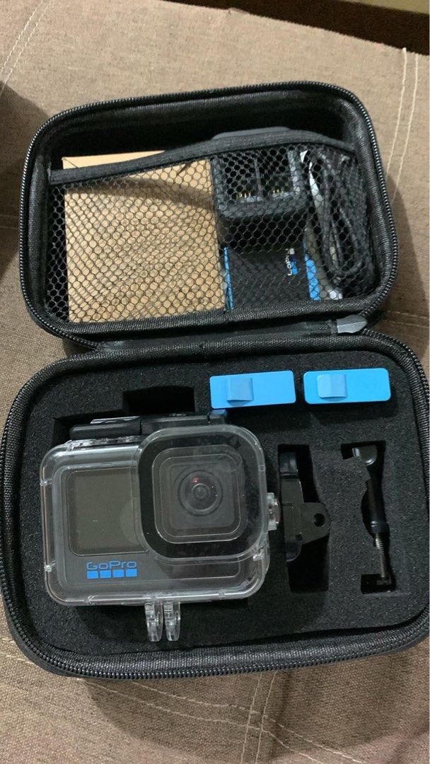 GoPro HERO10 Black with Case and Accessories Bundle (Category: Cameras) located in Zamboanga. Submitted by lykamas7599933 (Listing ID 1465727062, Image 2). Description: - Model: GoPro Hero 10 Black with powerful GP2 processor - Video & Photo: Records in 5.3K60 and 4K120 resolution, captures 23MP photos - Durability: Waterproof down to 33 feet - Complete Bundle: Includes original box, protective housing case, portable storage case, selfie stick tr